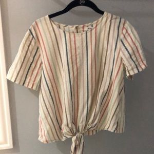 Madewell tie front rainbow vertical stripe top size M